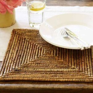 Pottery Barn Handwoven Rattan Wicker Square‎ Charger Plate Set of 4